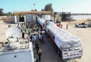 Israel-Hamas War: Trucks Carrying Humanitarian aid from Egyptian NGO through Rafah Crossing on October 21, 2023